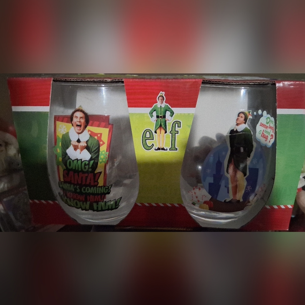 Elf Movie Stemless Wine Glasses - Red & Green Set